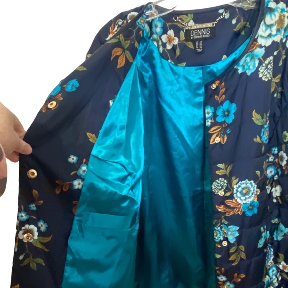 DENNIS BASSO Navy Blue Floral Snap Front Lightweight Quilted Puffer Jacket 2X - Picture 4 of 9